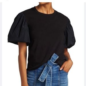 Women's Black A.l.c. Cassandra Taffeta Puff Sleeve T Shirt